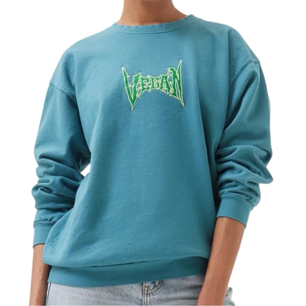 Urban Outfitters Teal Vegan Embroidered Fall Sweatshirt